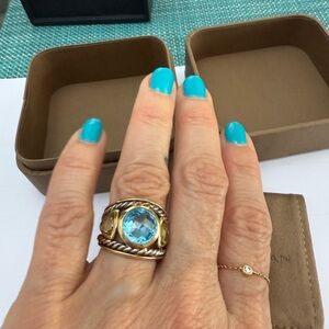 David Yurman Gold and Blue Topaz Cable Ring